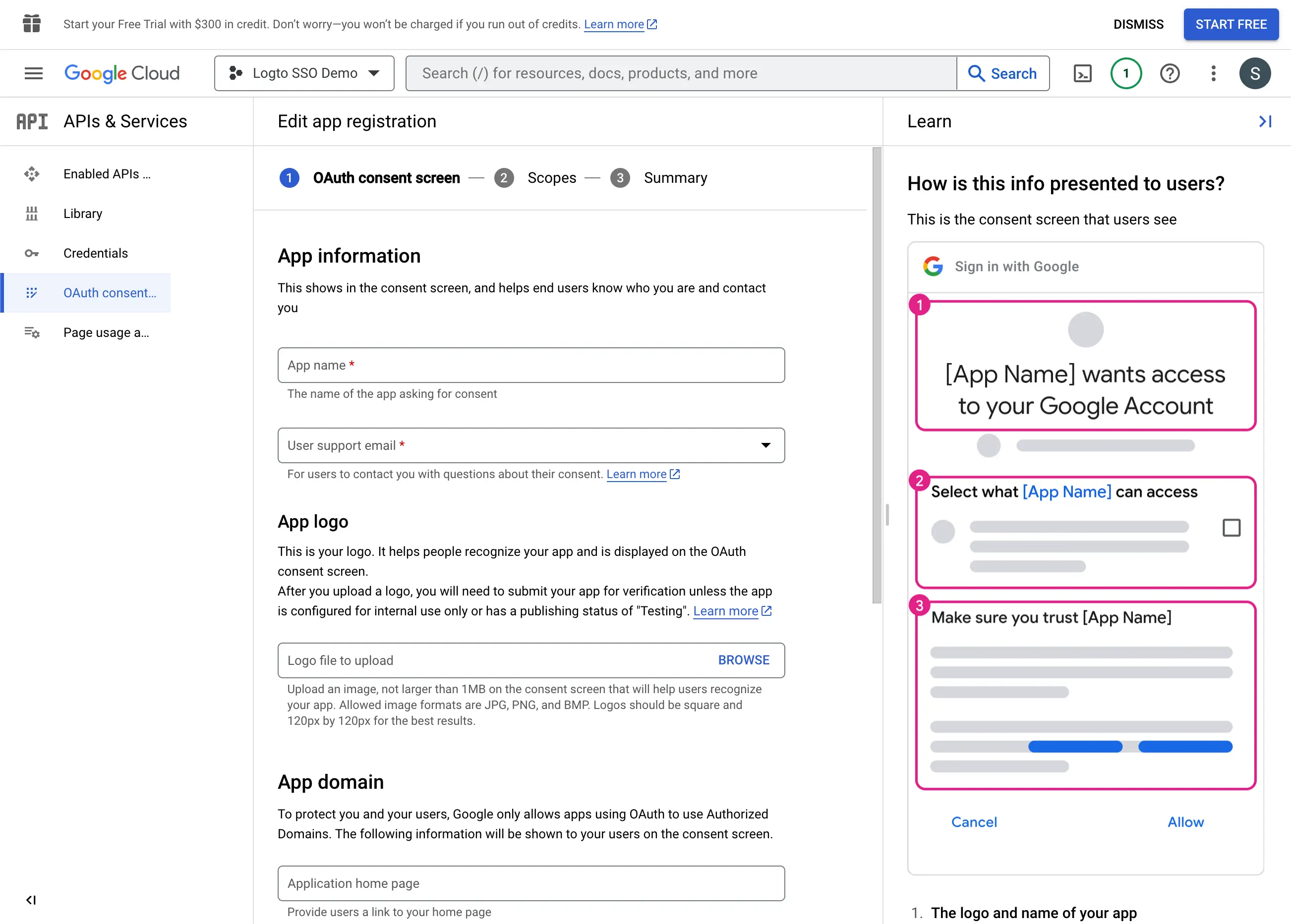 Paramètres de l'écran de consentement Google Workspace